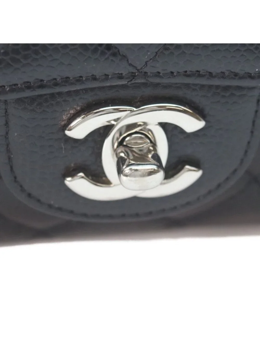 Chanel Black Caviar Silver Double Flap Bag Quilted 25